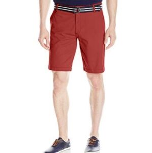 Lee Men's Walker Flat Front Shorts with Belt, Burnt Red,  size 40